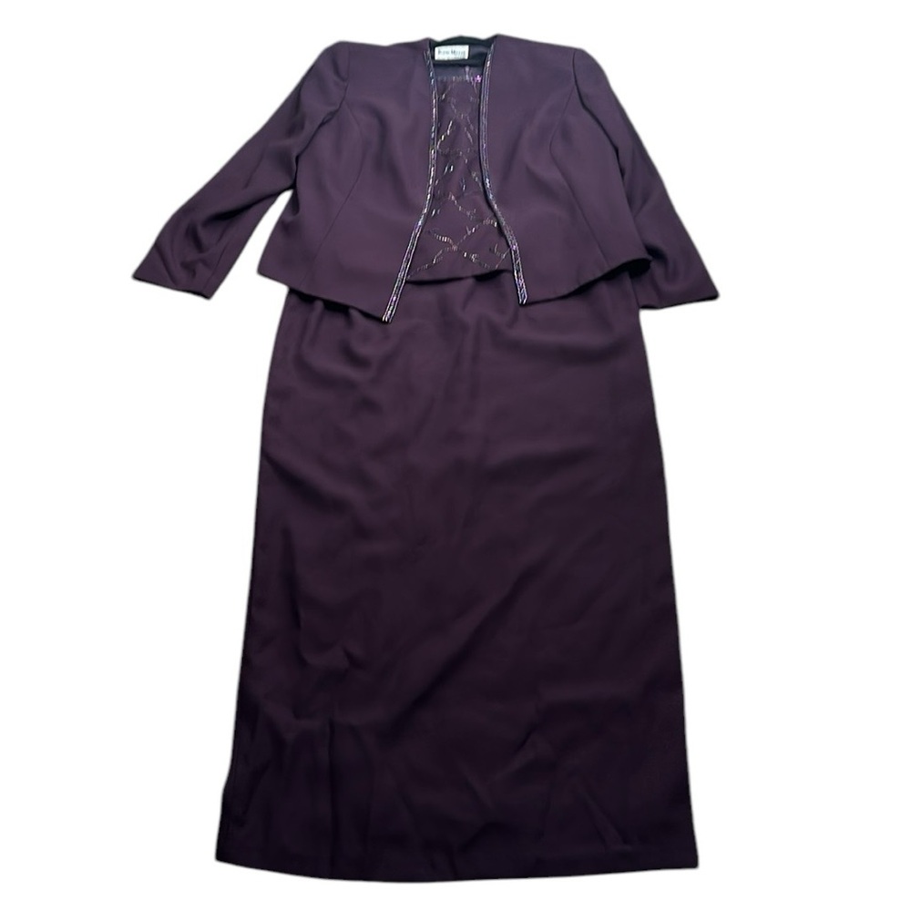 KAREN MILLER purple beaded 2 piece dress set si 18 evening mature weddin…